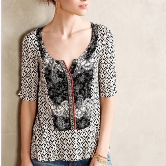 Anthropologie Tops - Anthropologie | Splitneck Ikat Tee